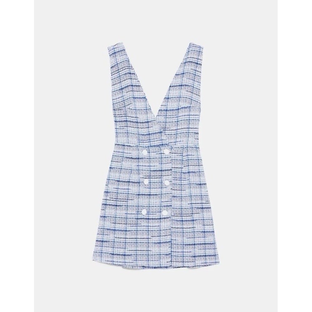 Zara‎ Womens Plaid Pinafore Mini Dress Size M Summer Blogger